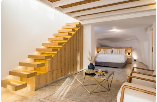 Rocabella Santorini Art Hotel infinity pool with volcano view Imerovigli Greece