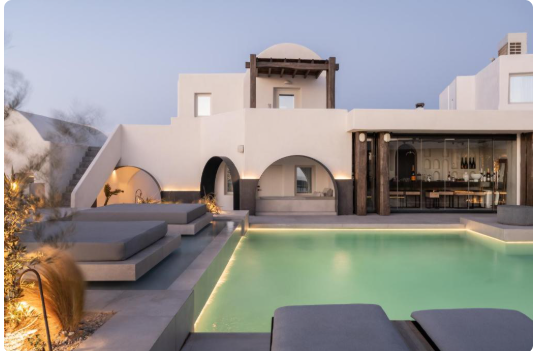 Rocabella Santorini Art Hotel infinity pool with volcano view Imerovigli Greece